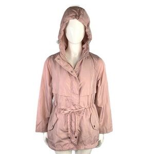 Cavalini S Blush Pink Hooded Front Zip Up & Button Up Wind Breaker Rain Jacket